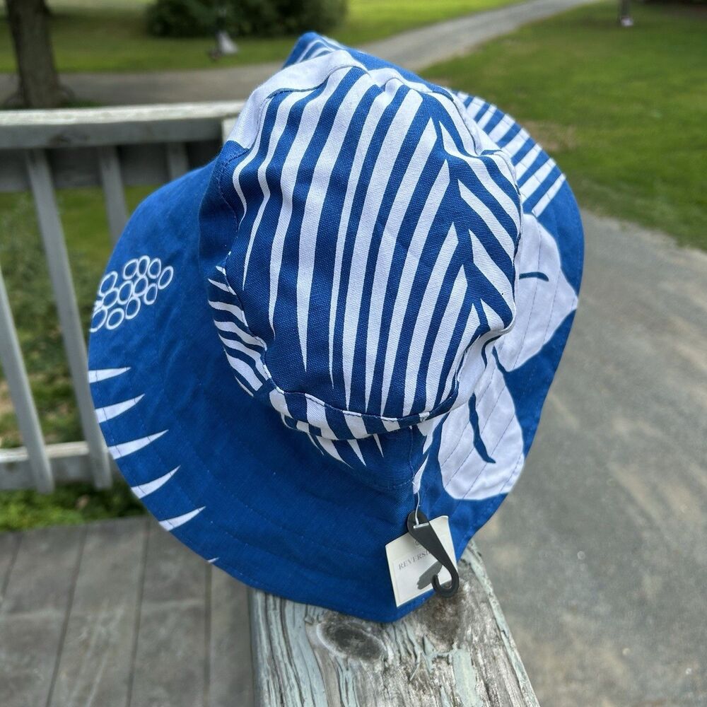 Hat Stuff Palm Leaf Blue Floppy Beach Hat Reversible Beachy Vacation - Picture 4 of 8
